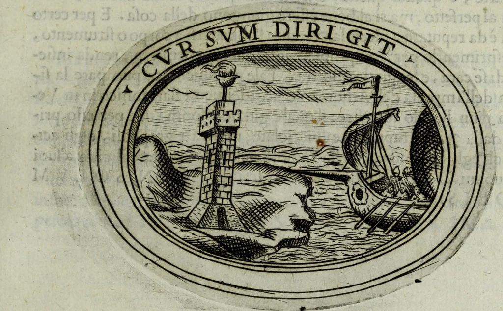 An illustration from Dell'imprese di Scipion Bargagli, gentil'hvomo sanese. Alla prima parte, la seconda e la terza nuovamente aggiunte, dove doppo tutte l'opere cosi scritte a penna, come stampate, ch'egli potuto ha leggendo vedere di coloro, che della materia dell'imprese hanno parlato; della vera natura di quelle si ragiona, 1594, leaf 235