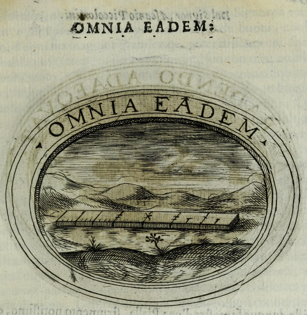An illustration from Dell'imprese di Scipion Bargagli, gentil'hvomo sanese. Alla prima parte, la seconda e la terza nuovamente aggiunte, dove doppo tutte l'opere cosi scritte a penna, come stampate, ch'egli potuto ha leggendo vedere di coloro, che della materia dell'imprese hanno parlato; della vera natura di quelle si ragiona, 1594, leaf 537