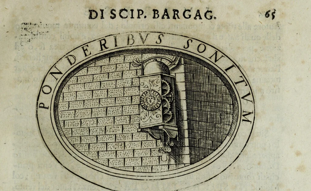 An illustration from Dell'imprese di Scipion Bargagli, gentil'hvomo sanese. Alla prima parte, la seconda e la terza nuovamente aggiunte, dove doppo tutte l'opere cosi scritte a penna, come stampate, ch'egli potuto ha leggendo vedere di coloro, che della materia dell'imprese hanno parlato; della vera natura di quelle si ragiona, 1594, leaf 93