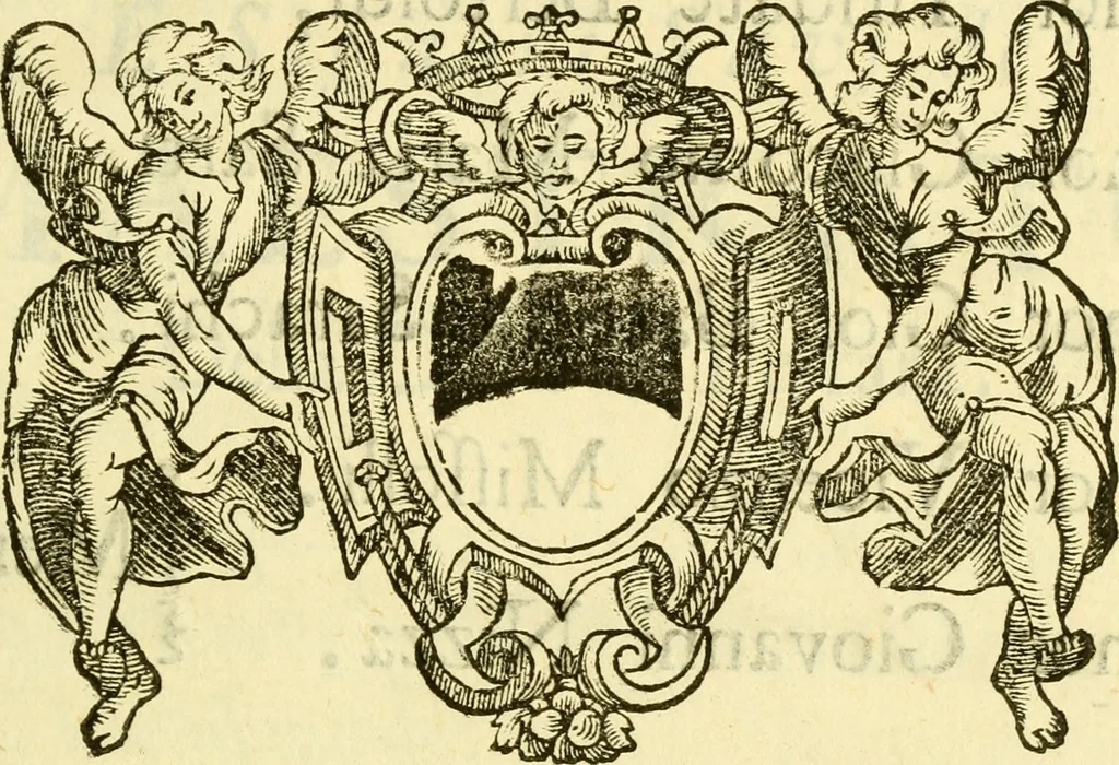 An illustration from Dell 'istoria di Ferrara scritta dal dottore D. Girolamo Baruffaldi Ferrarese libri nove : ne' quali diffusamente si narrano le cose avvenute in essa dall'anno MDCLV fino al MDCC con gli argomenti à ciascun libro, e due tavole, de'nomi proprj, e delle materie, 1700, leaf 10