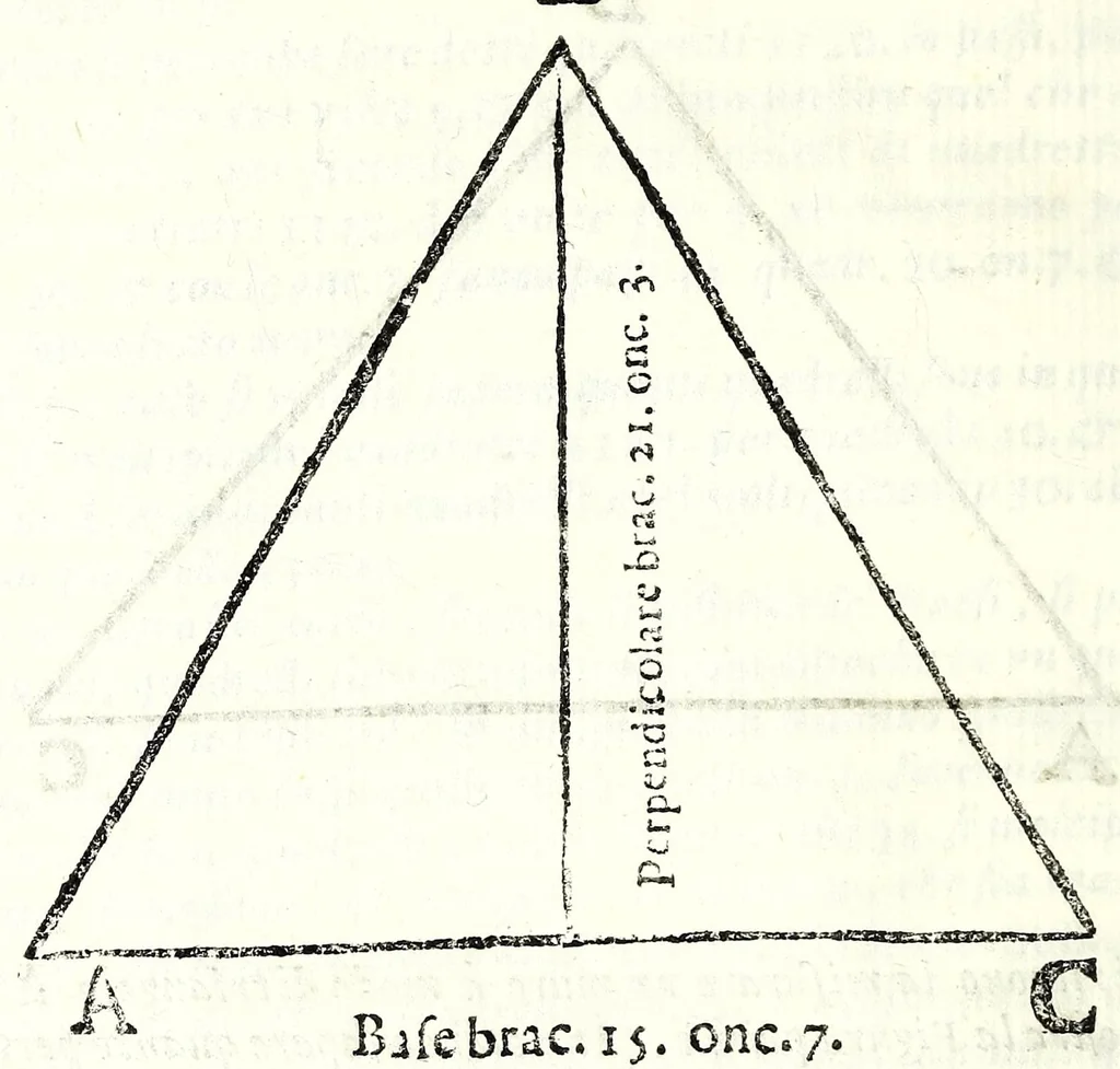 An illustration from Del misurare le muraglie, imbottare grani, vini, fieni, & strami : col liuellare dell'acque, & altre cose necessarie à gli agrimensori, 1682, leaf 10