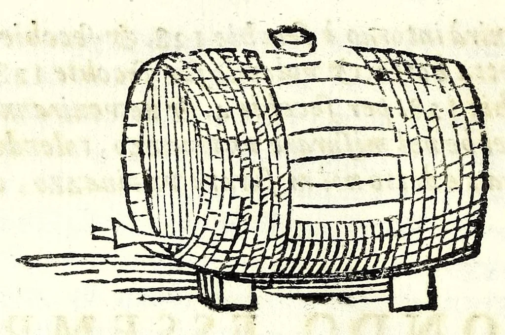 An illustration from Del misurare le muraglie, imbottare grani, vini, fieni, & strami : col liuellare dell'acque, & altre cose necessarie à gli agrimensori, 1682, leaf 66