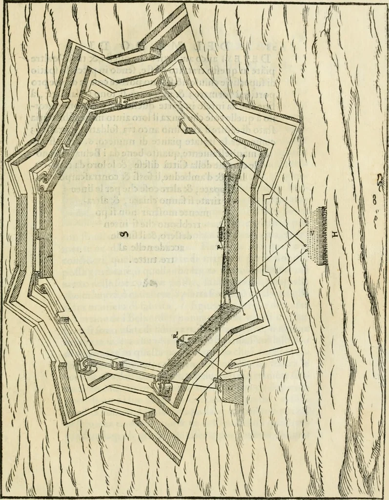 An illustration from Del modo di fortificar le città : trattato, 1554, leaf 30