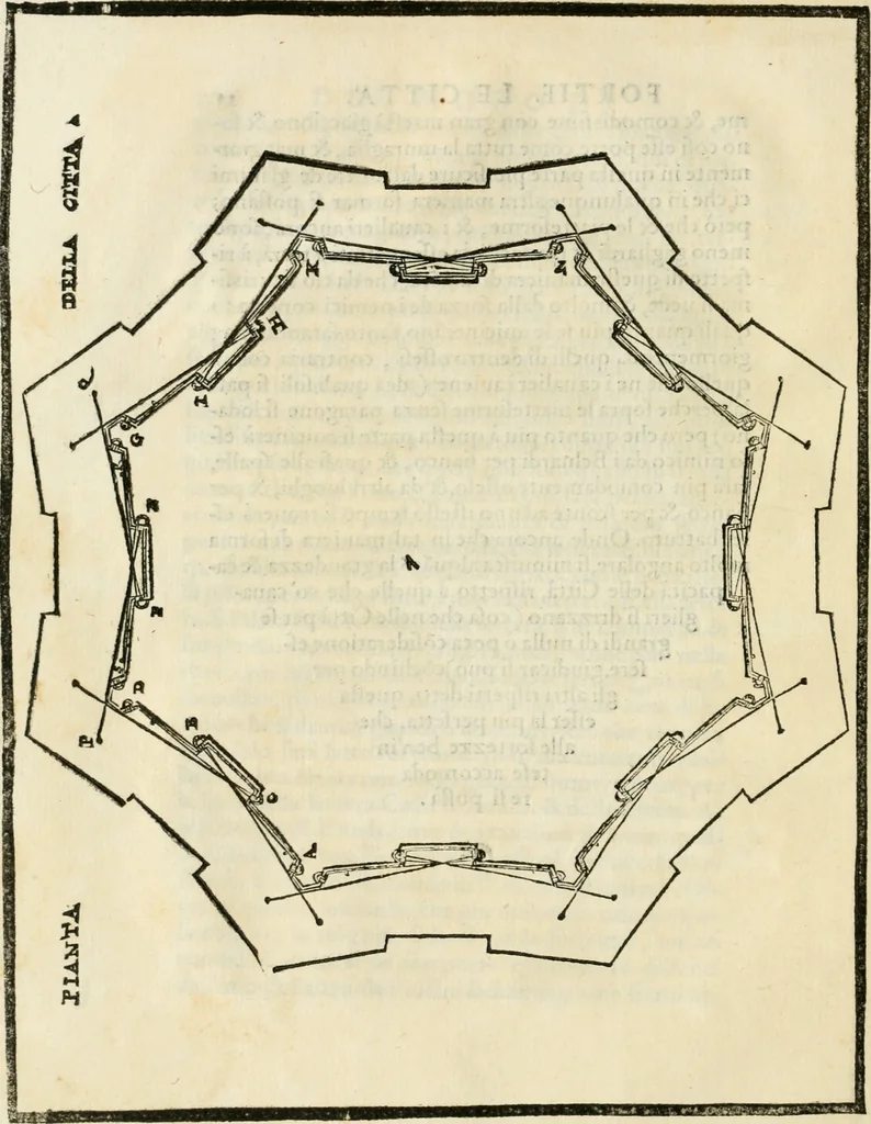 An illustration from Del modo di fortificar le città : trattato, 1554, leaf 35