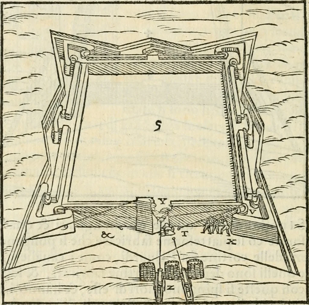 An illustration from Del modo di fortificar le città : trattato, 1554, leaf 39