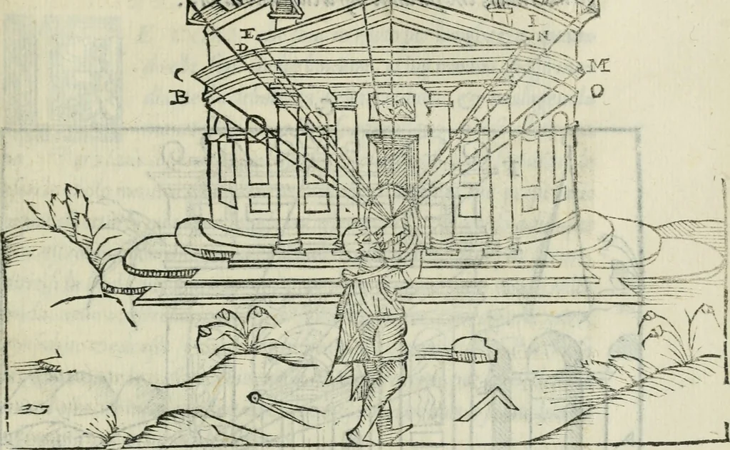 An illustration from Del modo di misvrare : le distantie, le superficie, i corpi, le piante, le prouincie, le prospettiue, & tutte le altre cose terrene, che possono occorrere a gli huomini, secondo le uere regole d'Euclide, & de gli altri piu lodati scrittori, 1564, leaf 106