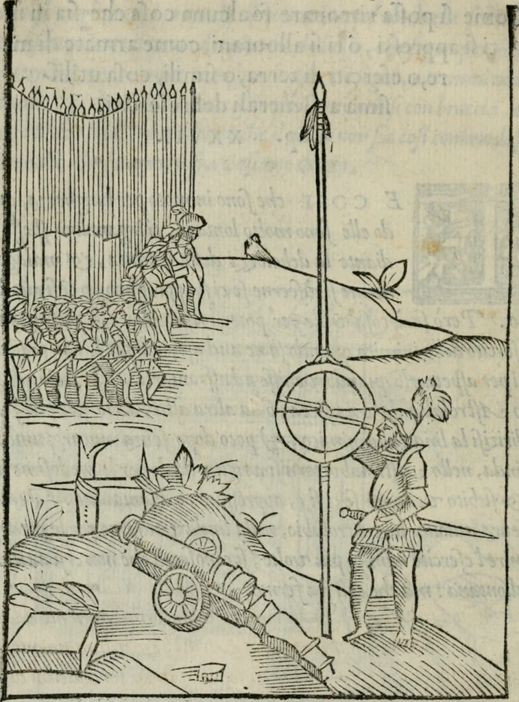 An illustration from Del modo di misvrare : le distantie, le superficie, i corpi, le piante, le prouincie, le prospettiue, & tutte le altre cose terrene, che possono occorrere a gli huomini, secondo le uere regole d'Euclide, & de gli altri piu lodati scrittori, 1564, leaf 109