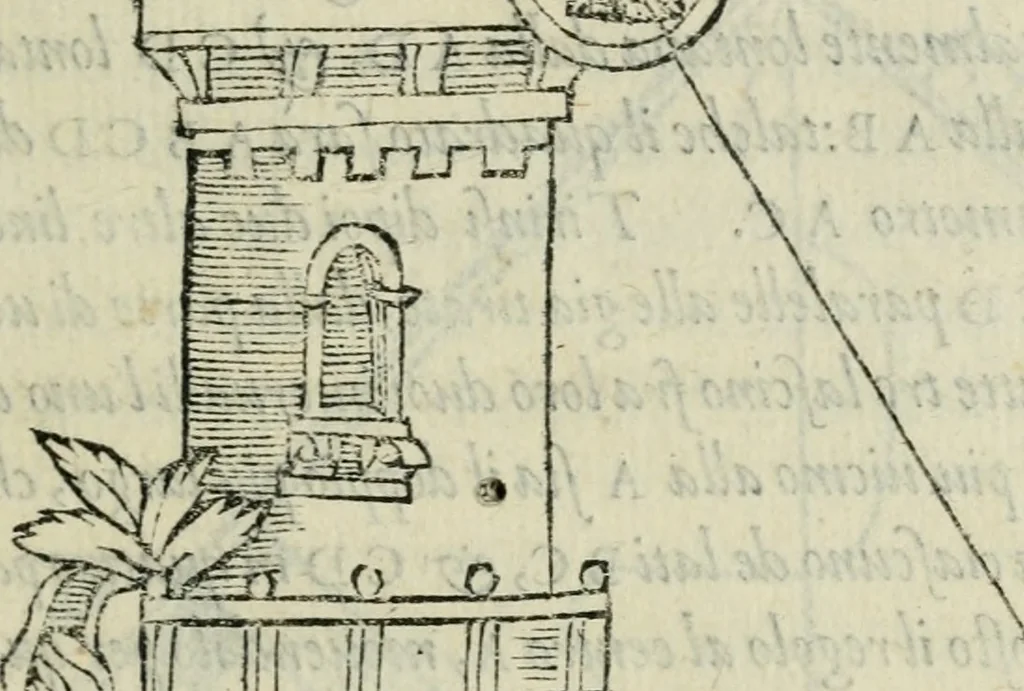 An illustration from Del modo di misvrare : le distantie, le superficie, i corpi, le piante, le prouincie, le prospettiue, & tutte le altre cose terrene, che possono occorrere a gli huomini, secondo le uere regole d'Euclide, & de gli altri piu lodati scrittori, 1564, leaf 24