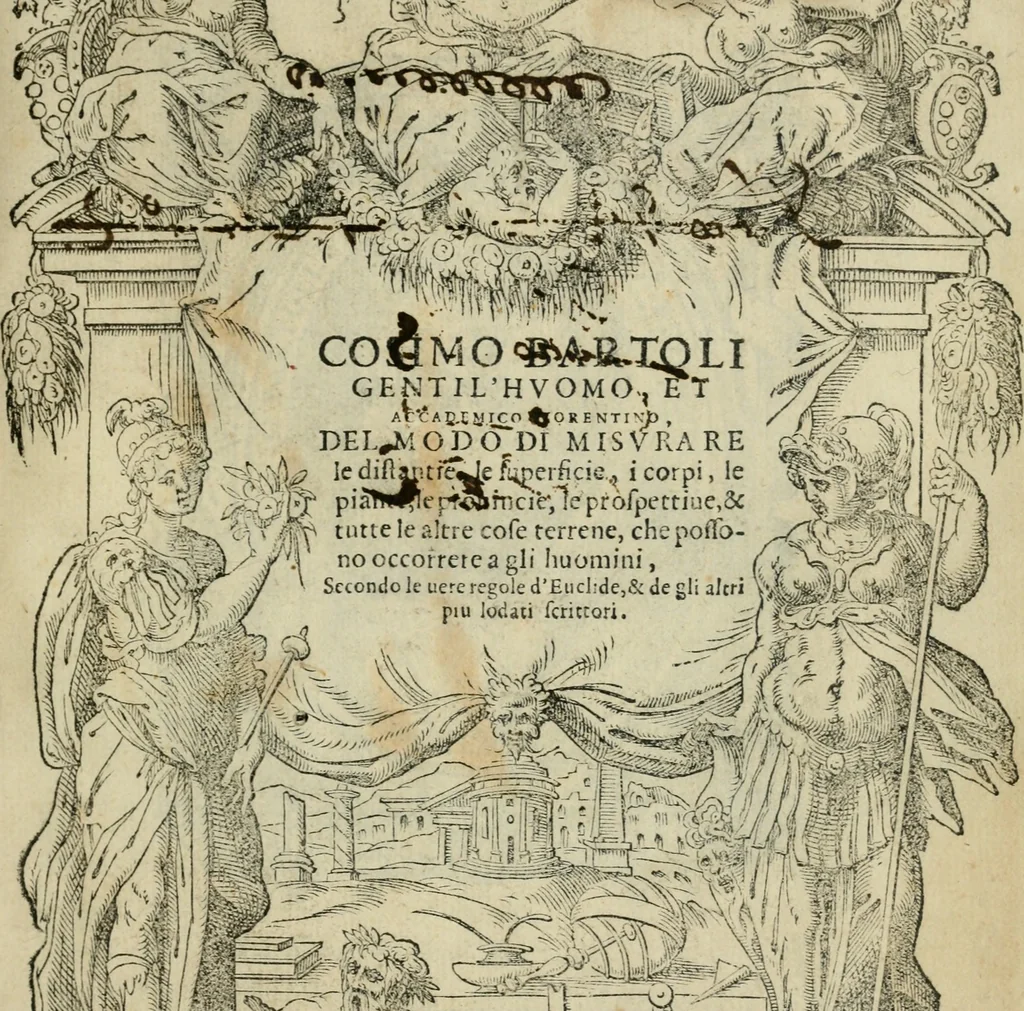 An illustration from Del modo di misvrare : le distantie, le superficie, i corpi, le piante, le prouincie, le prospettiue, & tutte le altre cose terrene, che possono occorrere a gli huomini, secondo le uere regole d'Euclide, & de gli altri piu lodati scrittori, 1564, leaf 4