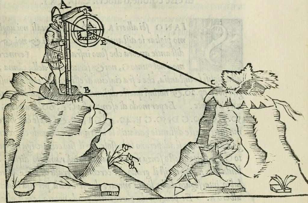 An illustration from Del modo di misvrare : le distantie, le superficie, i corpi, le piante, le prouincie, le prospettiue, & tutte le altre cose terrene, che possono occorrere a gli huomini, secondo le uere regole d'Euclide, & de gli altri piu lodati scrittori, 1564, leaf 98