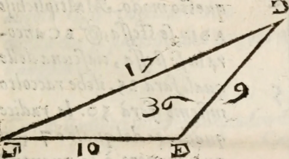 An illustration from Del modo di misvrare le distantie, le superficie, i corpi, le piante, le prouincie, le prospettiue, & tutte le altre cose terrene, che possono occorrere à gli huomini, secondo le vere regole d'Euclide, & de gli altri più lodati scrittori. Dedicata all'illvstrissimo, et eccellentissimo signore, il sig. Cosimo de Medici .., 1614, leaf 130