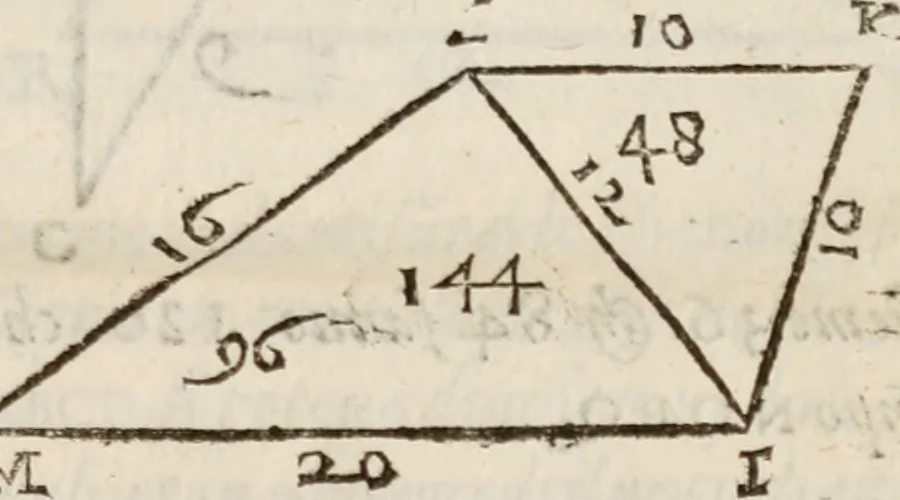 An illustration from Del modo di misvrare le distantie, le superficie, i corpi, le piante, le prouincie, le prospettiue, & tutte le altre cose terrene, che possono occorrere à gli huomini, secondo le vere regole d'Euclide, & de gli altri più lodati scrittori. Dedicata all'illvstrissimo, et eccellentissimo signore, il sig. Cosimo de Medici .., 1614, leaf 138