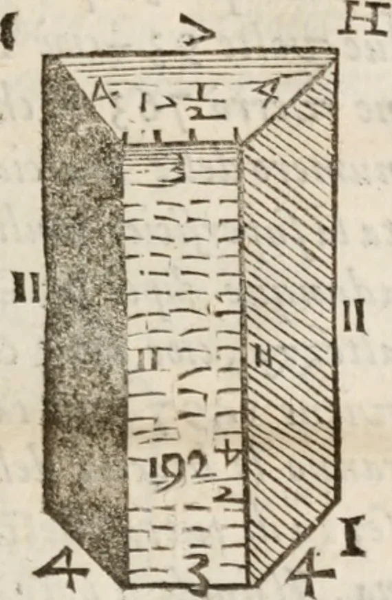 An illustration from Del modo di misvrare le distantie, le superficie, i corpi, le piante, le prouincie, le prospettiue, & tutte le altre cose terrene, che possono occorrere à gli huomini, secondo le vere regole d'Euclide, & de gli altri più lodati scrittori. Dedicata all'illvstrissimo, et eccellentissimo signore, il sig. Cosimo de Medici .., 1614, leaf 162
