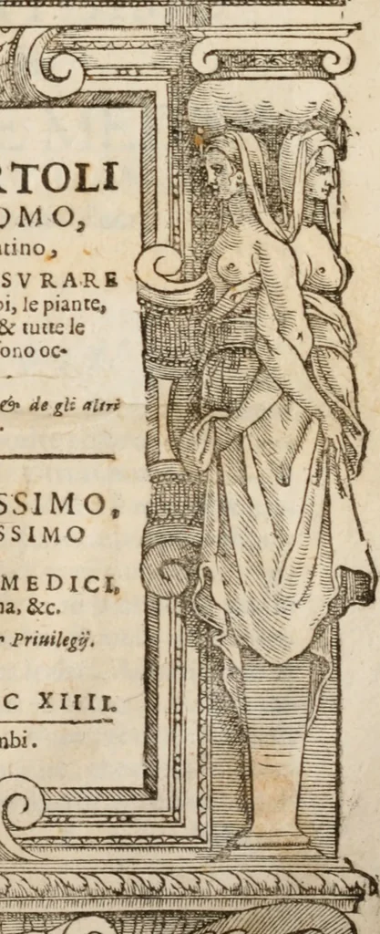 An illustration from Del modo di misvrare le distantie, le superficie, i corpi, le piante, le prouincie, le prospettiue, & tutte le altre cose terrene, che possono occorrere à gli huomini, secondo le vere regole d'Euclide, & de gli altri più lodati scrittori. Dedicata all'illvstrissimo, et eccellentissimo signore, il sig. Cosimo de Medici .., 1614, leaf 6