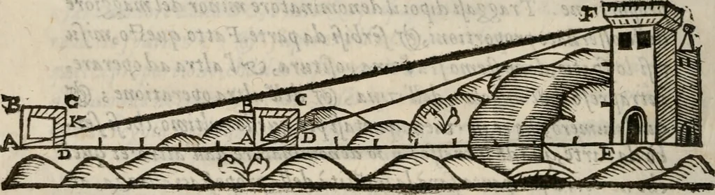 An illustration from Del modo di misvrare le distantie, le superficie, i corpi, le piante, le prouincie, le prospettiue, & tutte le altre cose terrene, che possono occorrere à gli huomini, secondo le vere regole d'Euclide, & de gli altri più lodati scrittori. Dedicata all'illvstrissimo, et eccellentissimo signore, il sig. Cosimo de Medici .., 1614, leaf 67