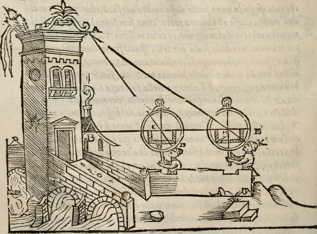 An illustration from Del modo di misvrare le distantie, le superficie, i corpi, le piante, le prouincie, le prospettiue, & tutte le altre cose terrene, che possono occorrere à gli huomini, secondo le vere regole d'Euclide, & de gli altri più lodati scrittori. Dedicata all'illvstrissimo, et eccellentissimo signore, il sig. Cosimo de Medici .., 1614, leaf 71