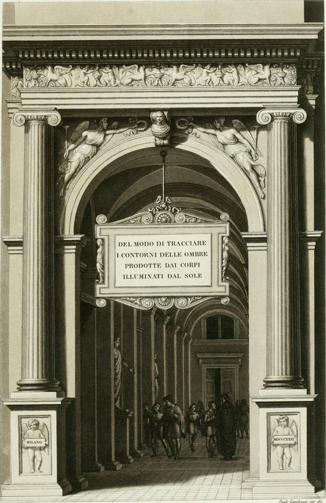 An illustration from Del modo di tracciare i contorni delle ombre : prodotte dai corpi illuminati dal sole, 1831, leaf 3