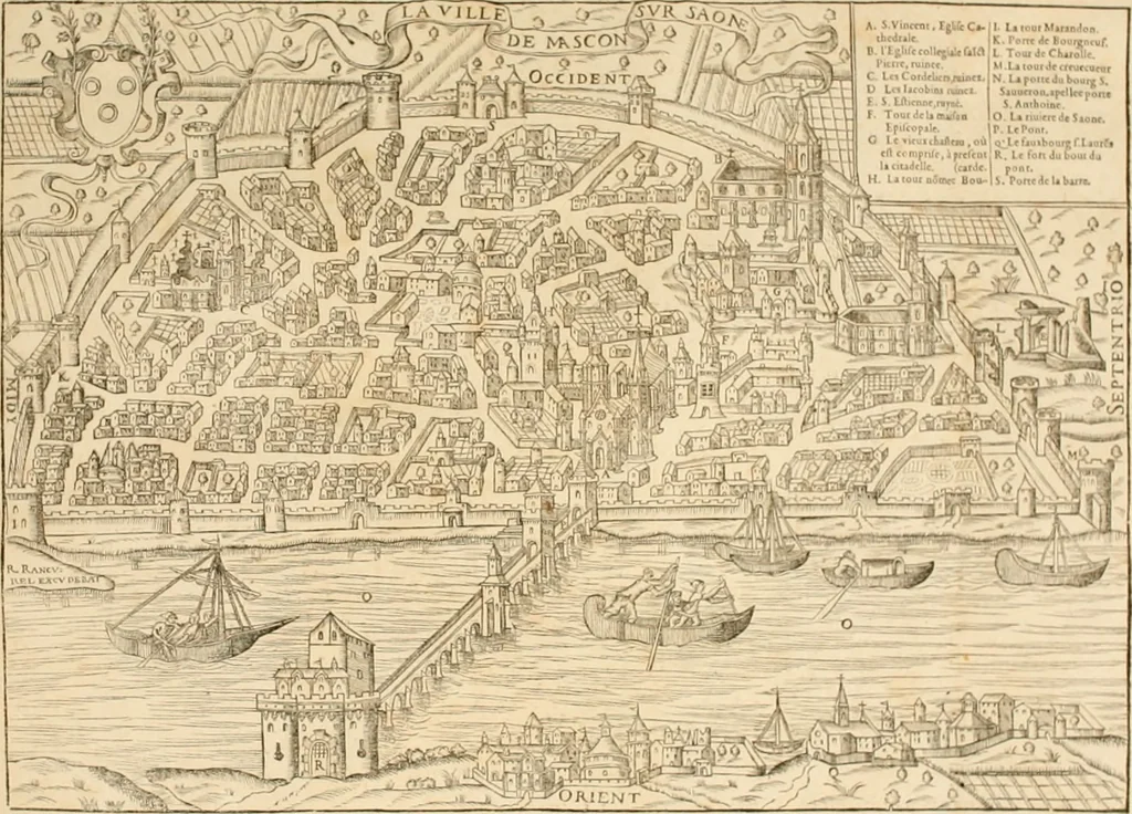 An illustration from De l'origine des bovrgongnons, et antiqvité des estats de Bovrgongne, devx livres : plus, des antiquitez d'Autun, liure 1 : de Chalon, 2 : de Mascon, 3 : de l'abbaye & ville de Tournus, 1, 1581, leaf 269
