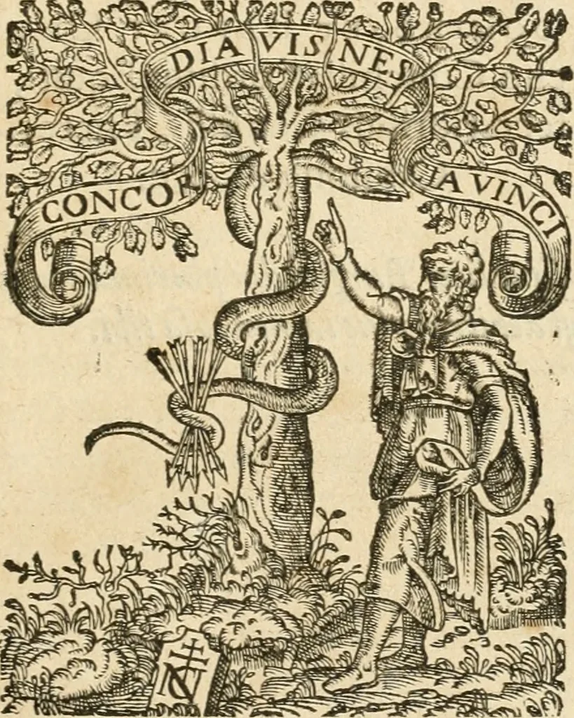 An illustration from De l'origine des bovrgongnons, et antiqvité des estats de Bovrgongne, devx livres : plus, des antiquitez d'Autun, liure 1 : de Chalon, 2 : de Mascon, 3 : de l'abbaye & ville de Tournus, 1, 1581, leaf 408