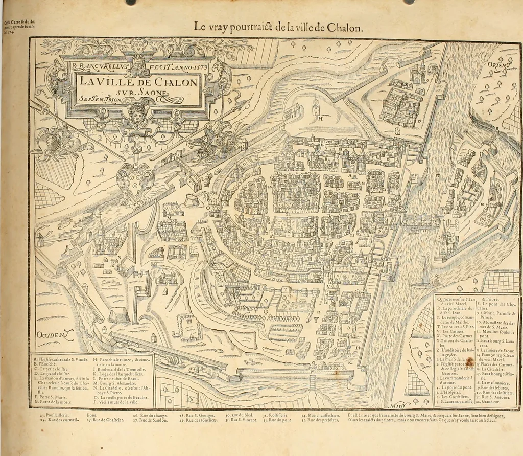 An illustration from De l'origine des bovrgongnons, et antiqvité des estats de Bovrgongne, devx livres : plus, des antiquitez d'Autun, liure 1 : de Chalon, 2 : de Mascon, 3 : de l'abbaye & ville de Tournus, 1, 1581, leaf 415