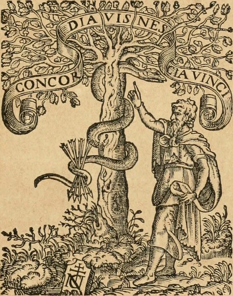 An illustration from De l'origine des bovrgongnons, et antiqvité des estats de Bovrgongne, devx livres : plus, des antiquitez d'Autun, liure 1 : de Chalon, 2 : de Mascon, 3 : de l'abbaye & ville de Tournus, 1, 1581, leaf 534
