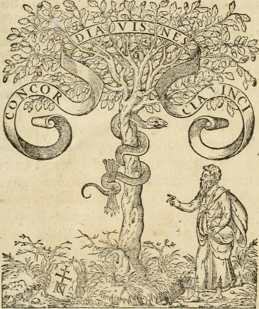 An illustration from De l'origine des bovrgongnons, et antiqvité des estats de Bovrgongne, devx livres : plus, des antiquitez d'Autun, liure 1 : de Chalon, 2 : de Mascon, 3 : de l'abbaye & ville de Tournus, 1, 1581, leaf 6