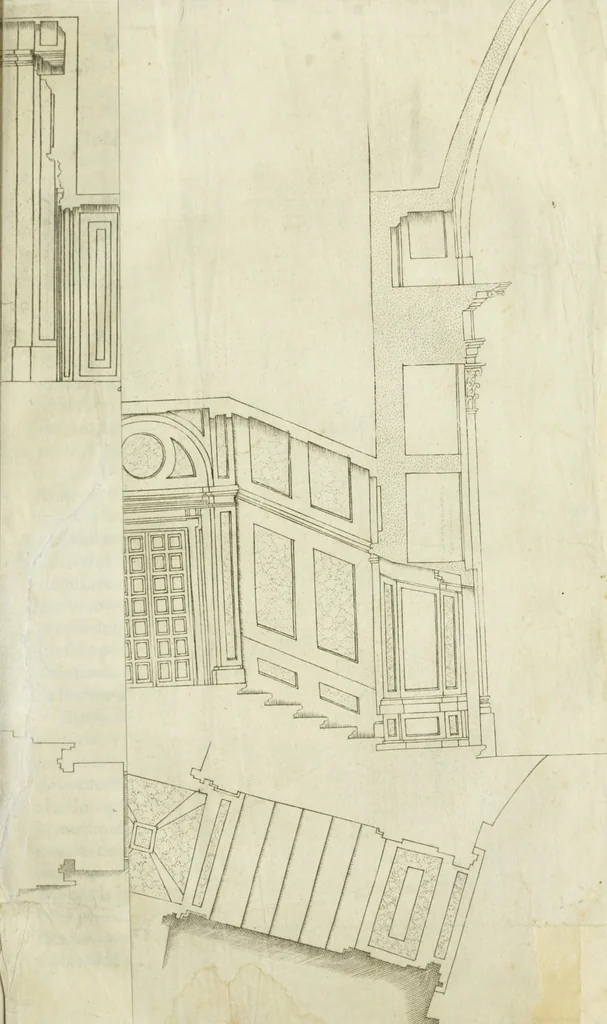 An illustration from Descripcion del Real Monasterio de San Lorenzo de el Escorial : vnica maravilla del mundo, fabrica de el prudentissimo rey Filipo Segundo, coronada por el catolico rey Filipo IV el Grande, con la magestuosa obra del Pantheon, y translacion de los cuerpos reales, reedificada por nuestro rey y señor Carlos II despues del incendio, y nuevamente exhornada con las excelentes pinturas de Lucas Jordan, 1698, leaf 290