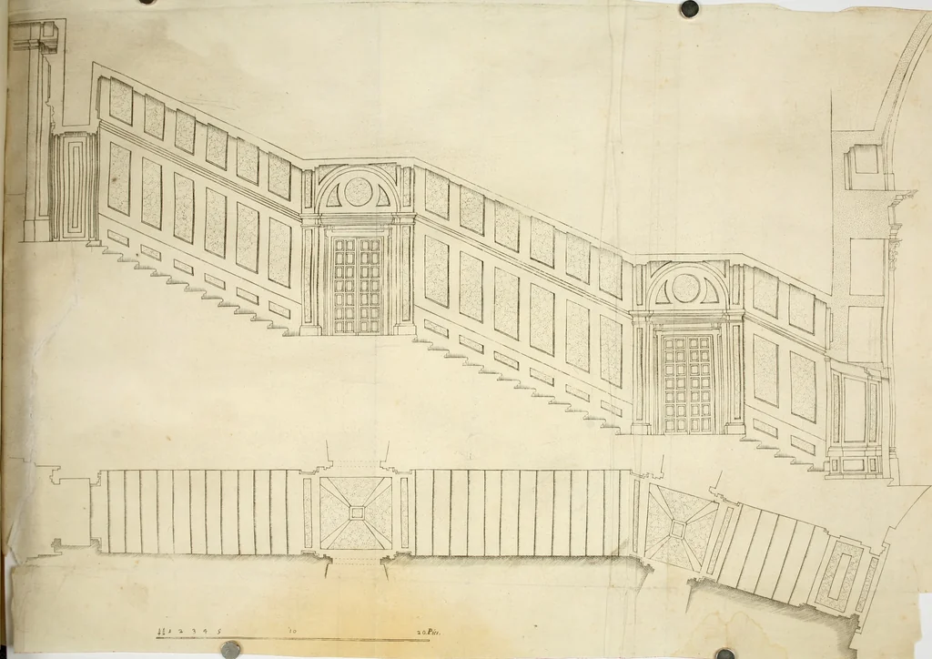 An illustration from Descripcion del Real Monasterio de San Lorenzo de el Escorial : vnica maravilla del mundo, fabrica de el prudentissimo rey Filipo Segundo, coronada por el catolico rey Filipo IV el Grande, con la magestuosa obra del Pantheon, y translacion de los cuerpos reales, reedificada por nuestro rey y señor Carlos II despues del incendio, y nuevamente exhornada con las excelentes pinturas de Lucas Jordan, 1698, leaf 291