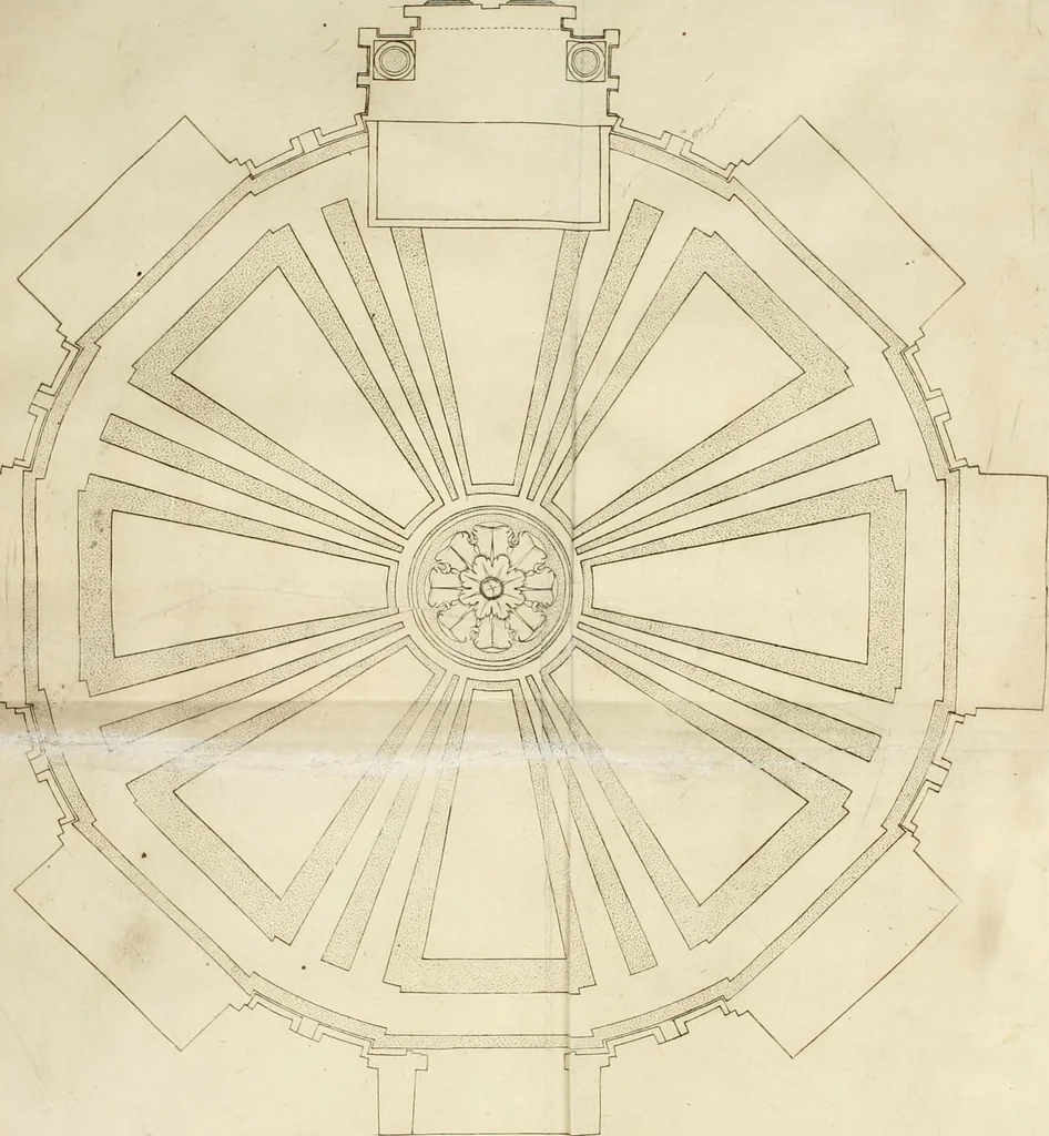 An illustration from Descripcion del Real Monasterio de San Lorenzo de el Escorial : vnica maravilla del mundo, fabrica de el prudentissimo rey Filipo Segundo, coronada por el catolico rey Filipo IV el Grande, con la magestuosa obra del Pantheon, y translacion de los cuerpos reales, reedificada por nuestro rey y señor Carlos II despues del incendio, y nuevamente exhornada con las excelentes pinturas de Lucas Jordan, 1698, leaf 297