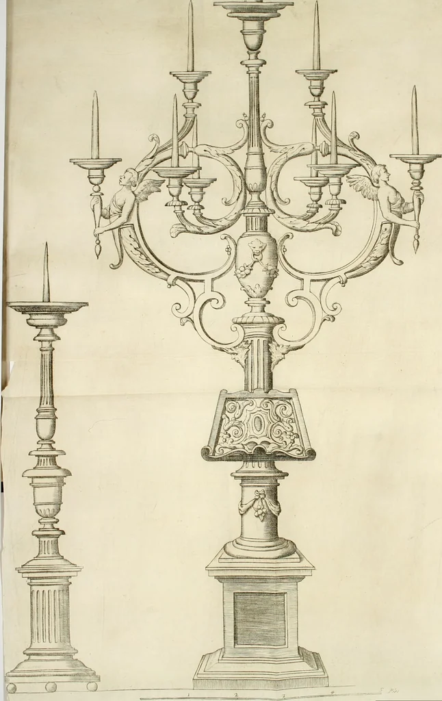 An illustration from Descripcion del Real Monasterio de San Lorenzo de el Escorial : vnica maravilla del mundo, fabrica de el prudentissimo rey Filipo Segundo, coronada por el catolico rey Filipo IV el Grande, con la magestuosa obra del Pantheon, y translacion de los cuerpos reales, reedificada por nuestro rey y señor Carlos II despues del incendio, y nuevamente exhornada con las excelentes pinturas de Lucas Jordan, 1698, leaf 345