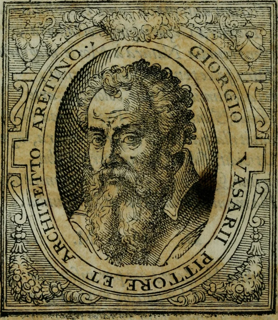 An illustration from Ragionamenti del sig. cavaliere Giorgio Vasari, pittore et architetto aretino, sopra le inuentioni da lui dipinte in Firenze nel palazzo di Loro Altezze serenissime. Con lo illustriss. & eccellentiss. signor don Francesco Medici, allora principe de Firenze. Insieme con la inuentione della pittura da lui cominciata nella cvpola. Con due tauole, vna delle cose piu notabili, & l'altra delli huomini illustri, che sono ritratti e nominati in quest' opera, 1588, leaf 13