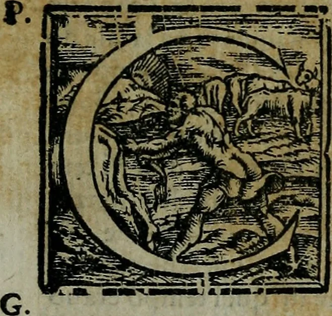 An illustration from Ragionamenti del sig. cavaliere Giorgio Vasari, pittore et architetto aretino, sopra le inuentioni da lui dipinte in Firenze nel palazzo di Loro Altezze serenissime. Con lo illustriss. & eccellentiss. signor don Francesco Medici, allora principe de Firenze. Insieme con la inuentione della pittura da lui cominciata nella cvpola. Con due tauole, vna delle cose piu notabili, & l'altra delli huomini illustri, che sono ritratti e nominati in quest' opera, 1588, leaf 14