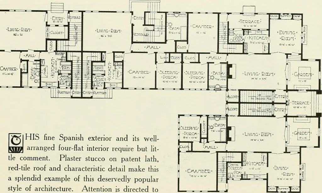 An illustration from De luxe flats : a book on flats and duplex homes ; showing the latest advance designs of this particular type of architecture, published to meet the requirements of all those who desire to study the flat or duplex home in its latest development., 1920, leaf 14