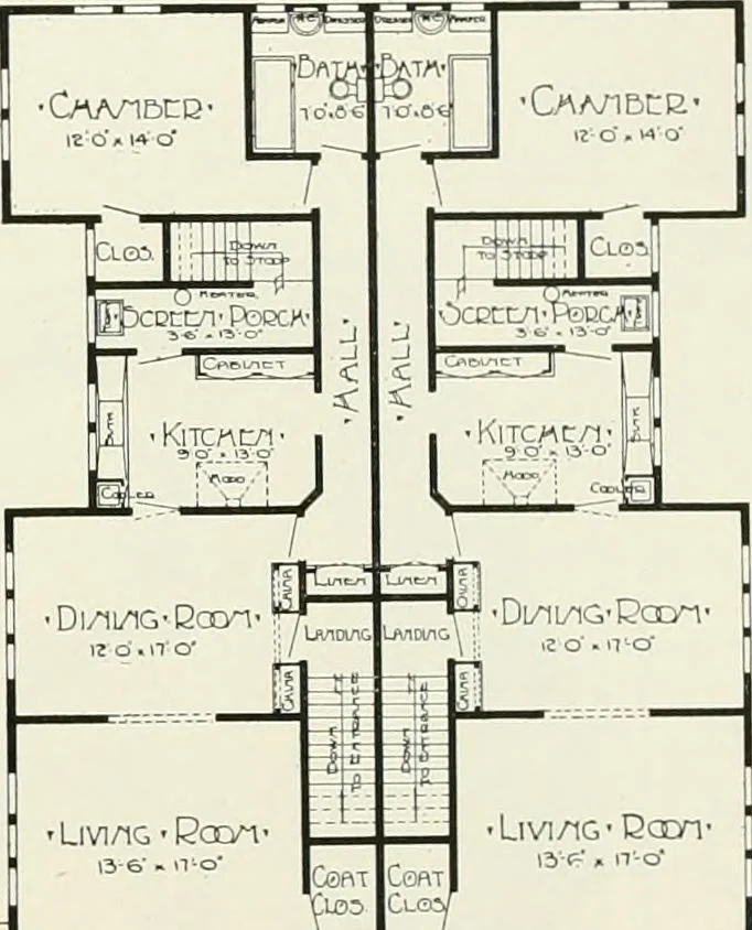 An illustration from De luxe flats : a book on flats and duplex homes ; showing the latest advance designs of this particular type of architecture, published to meet the requirements of all those who desire to study the flat or duplex home in its latest development., 1920, leaf 16
