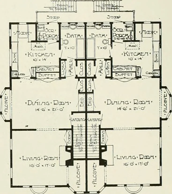 An illustration from De luxe flats : a book on flats and duplex homes ; showing the latest advance designs of this particular type of architecture, published to meet the requirements of all those who desire to study the flat or duplex home in its latest development., 1920, leaf 18