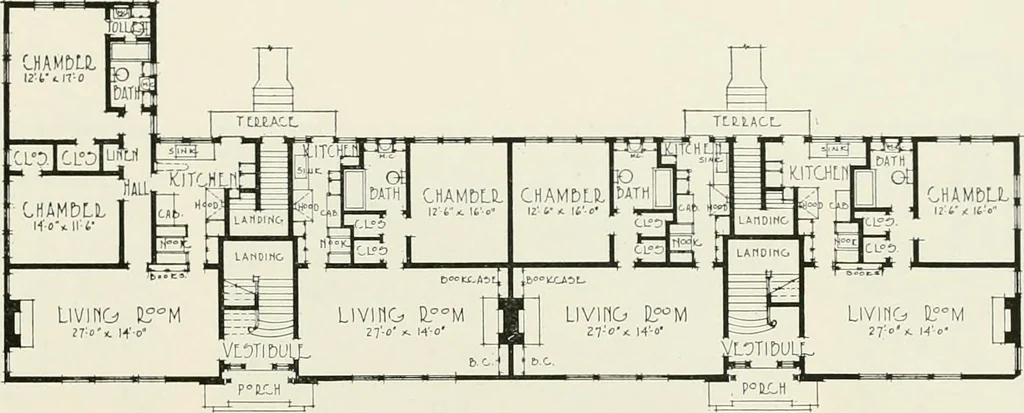 An illustration from De luxe flats : a book on flats and duplex homes ; showing the latest advance designs of this particular type of architecture, published to meet the requirements of all those who desire to study the flat or duplex home in its latest development., 1920, leaf 20