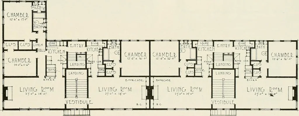 An illustration from De luxe flats : a book on flats and duplex homes ; showing the latest advance designs of this particular type of architecture, published to meet the requirements of all those who desire to study the flat or duplex home in its latest development., 1920, leaf 20