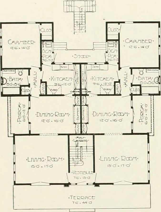 An illustration from De luxe flats : a book on flats and duplex homes ; showing the latest advance designs of this particular type of architecture, published to meet the requirements of all those who desire to study the flat or duplex home in its latest development., 1920, leaf 21