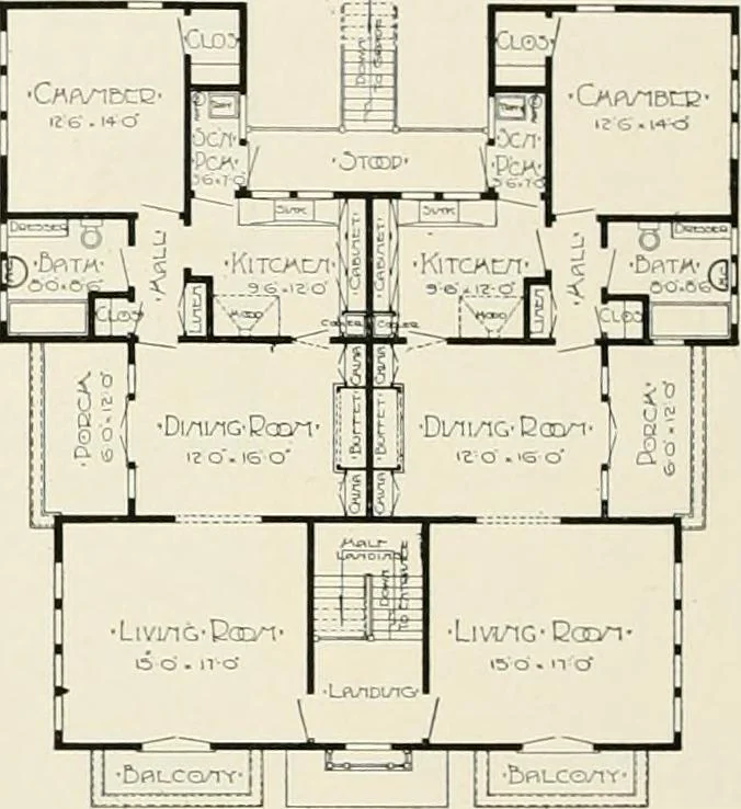 An illustration from De luxe flats : a book on flats and duplex homes ; showing the latest advance designs of this particular type of architecture, published to meet the requirements of all those who desire to study the flat or duplex home in its latest development., 1920, leaf 21