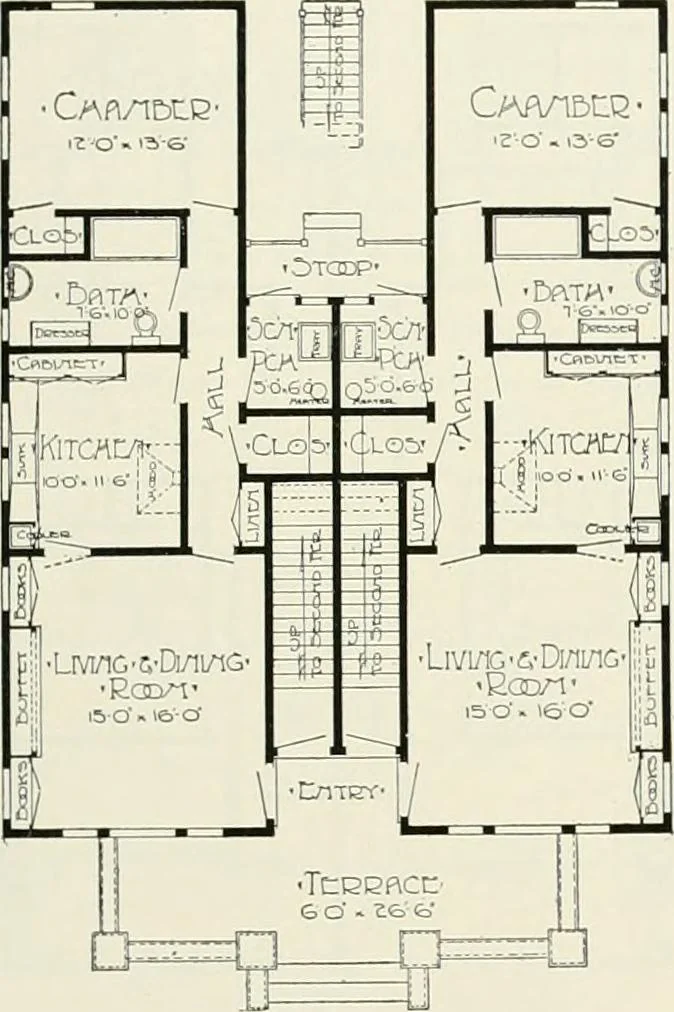 An illustration from De luxe flats : a book on flats and duplex homes ; showing the latest advance designs of this particular type of architecture, published to meet the requirements of all those who desire to study the flat or duplex home in its latest development., 1920, leaf 22