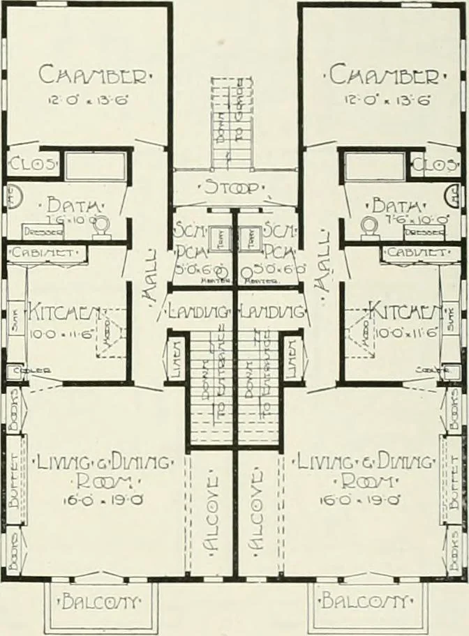 An illustration from De luxe flats : a book on flats and duplex homes ; showing the latest advance designs of this particular type of architecture, published to meet the requirements of all those who desire to study the flat or duplex home in its latest development., 1920, leaf 22