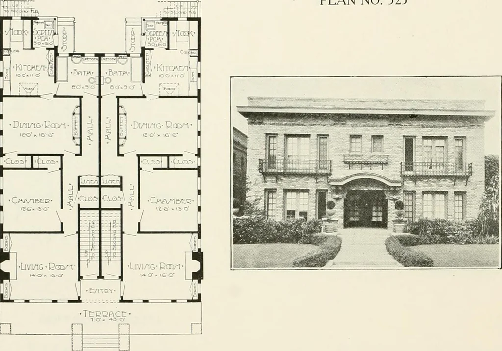 An illustration from De luxe flats : a book on flats and duplex homes ; showing the latest advance designs of this particular type of architecture, published to meet the requirements of all those who desire to study the flat or duplex home in its latest development., 1920, leaf 23