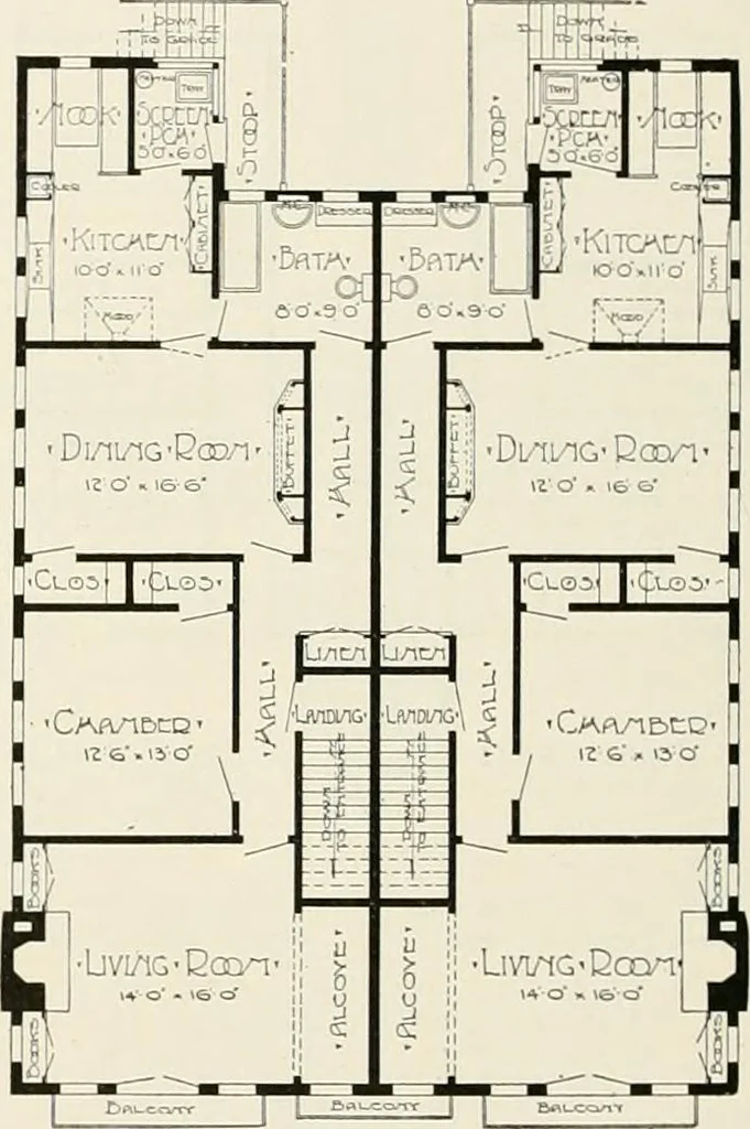 An illustration from De luxe flats : a book on flats and duplex homes ; showing the latest advance designs of this particular type of architecture, published to meet the requirements of all those who desire to study the flat or duplex home in its latest development., 1920, leaf 23