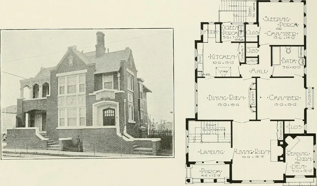 An illustration from De luxe flats : a book on flats and duplex homes ; showing the latest advance designs of this particular type of architecture, published to meet the requirements of all those who desire to study the flat or duplex home in its latest development., 1920, leaf 24