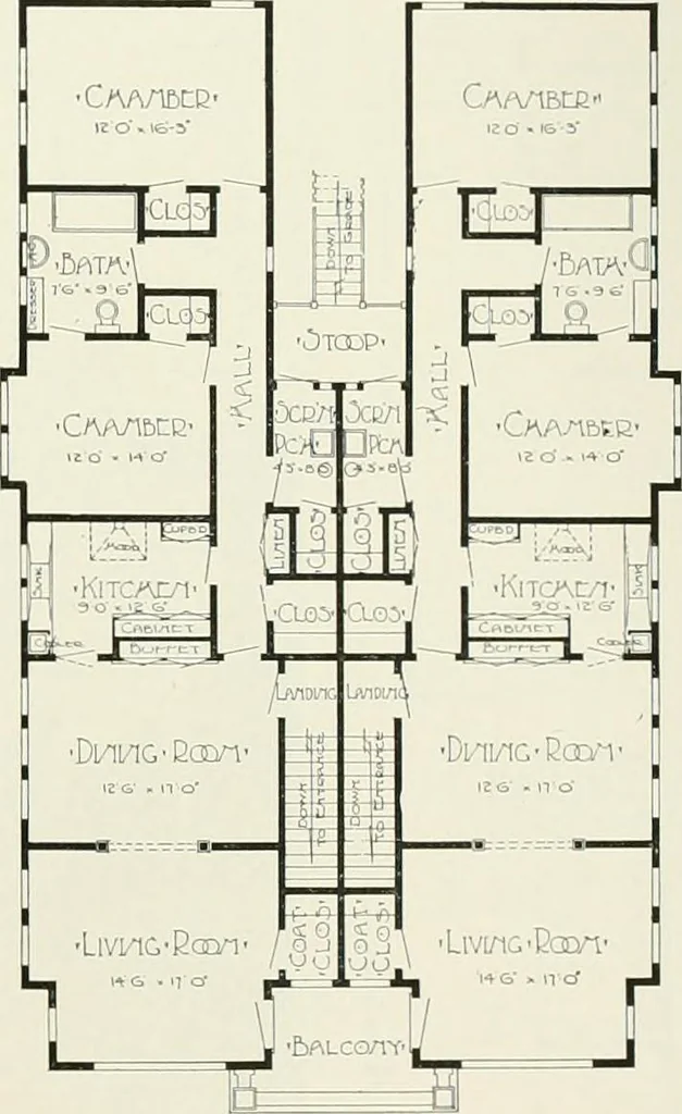 An illustration from De luxe flats : a book on flats and duplex homes ; showing the latest advance designs of this particular type of architecture, published to meet the requirements of all those who desire to study the flat or duplex home in its latest development., 1920, leaf 26