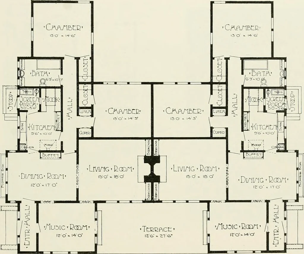 An illustration from De luxe flats : a book on flats and duplex homes ; showing the latest advance designs of this particular type of architecture, published to meet the requirements of all those who desire to study the flat or duplex home in its latest development., 1920, leaf 32