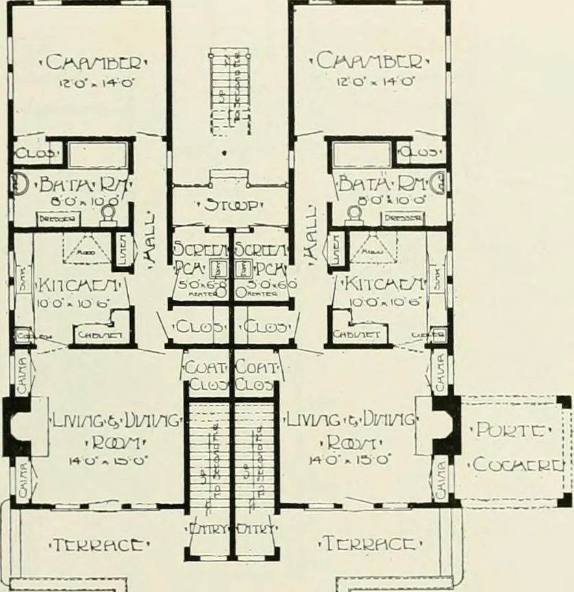 An illustration from De luxe flats : a book on flats and duplex homes ; showing the latest advance designs of this particular type of architecture, published to meet the requirements of all those who desire to study the flat or duplex home in its latest development., 1920, leaf 36
