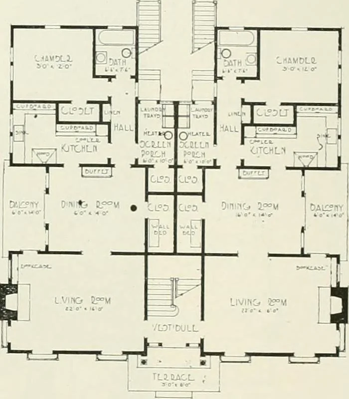 An illustration from De luxe flats : a book on flats and duplex homes ; showing the latest advance designs of this particular type of architecture, published to meet the requirements of all those who desire to study the flat or duplex home in its latest development., 1920, leaf 38