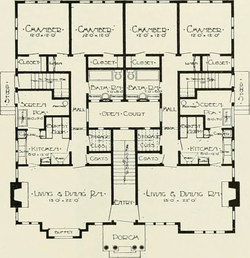An illustration from De luxe flats : a book on flats and duplex homes ; showing the latest advance designs of this particular type of architecture, published to meet the requirements of all those who desire to study the flat or duplex home in its latest development., 1920, leaf 40