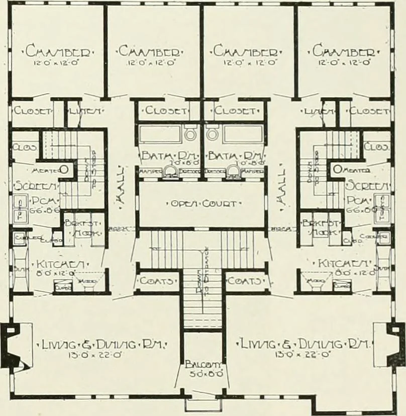 An illustration from De luxe flats : a book on flats and duplex homes ; showing the latest advance designs of this particular type of architecture, published to meet the requirements of all those who desire to study the flat or duplex home in its latest development., 1920, leaf 40